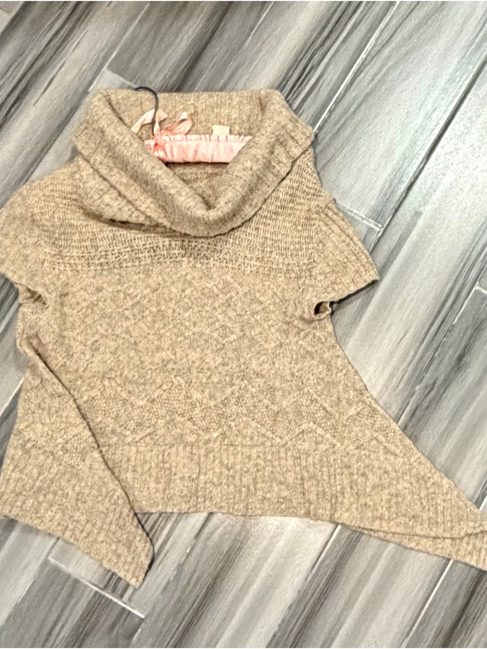 Moth Taupe Cowl Neck Short Sleeve Poncho Sweater